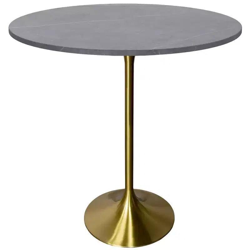 Tavolo da pranzo rotondo da 36" altezza bar, Marmo Nero / Grigio Marmo / Bianco Marmo, piano in pietra sinterizzata, base a piedistallo color oro, 4 posti a sedere