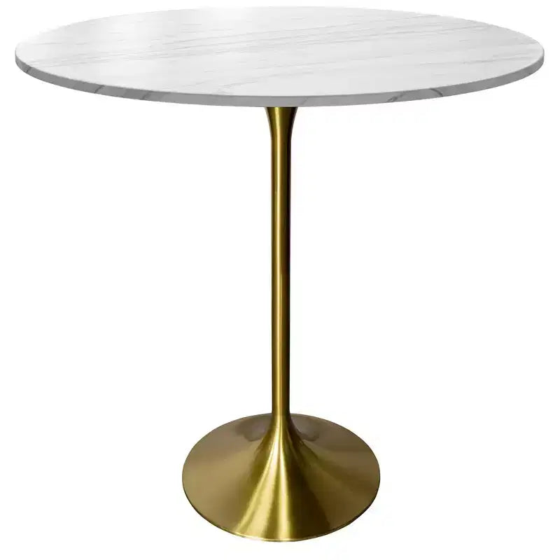 Tavolo da pranzo rotondo da 36" altezza bar, Marmo Nero / Grigio Marmo / Bianco Marmo, piano in pietra sinterizzata, base a piedistallo color oro, 4 posti a sedere