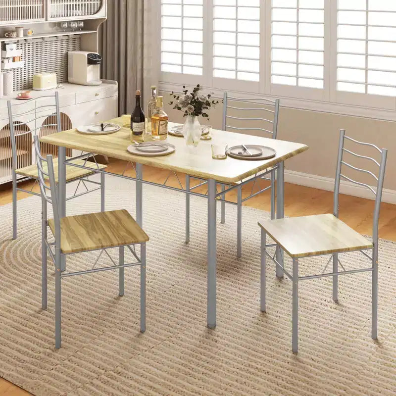 Set da Pranzo 5 Pezzi, Beige/Noce, Metallo e MDF, Posti a Sedere 4