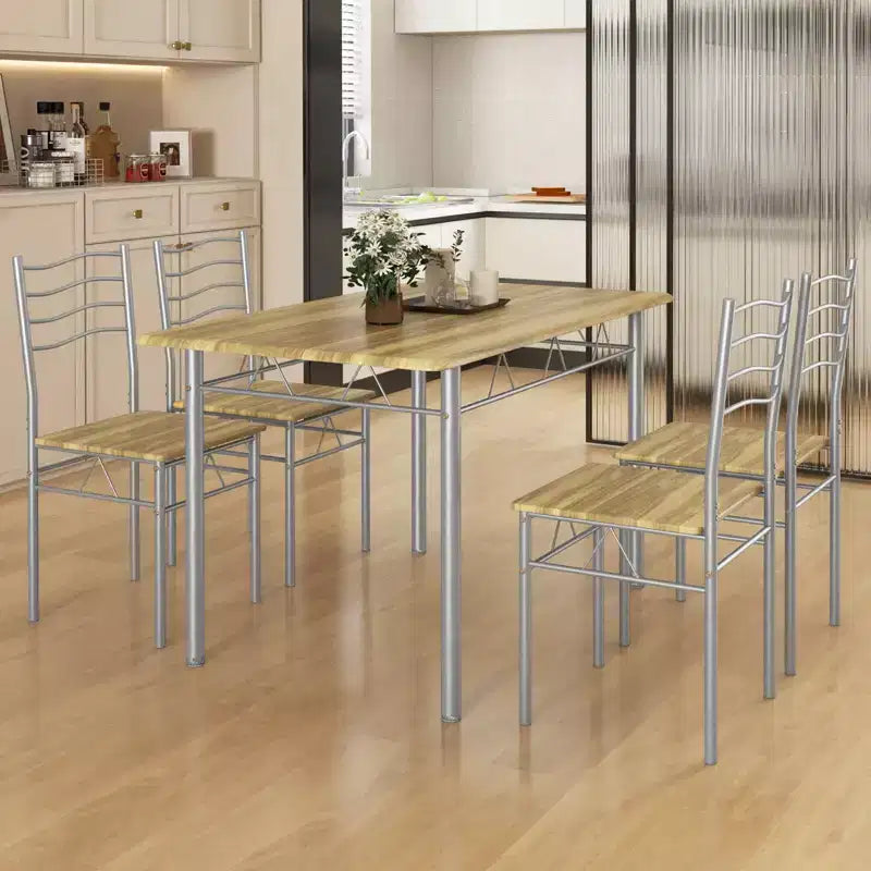 Set da Pranzo 5 Pezzi, Beige/Noce, Metallo e MDF, Posti a Sedere 4