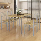 Set da Pranzo 5 Pezzi, Beige/Noce, Metallo e MDF, Posti a Sedere 4