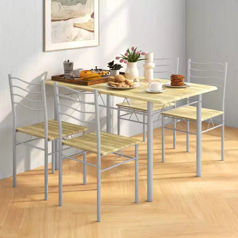 Set da Pranzo 5 Pezzi, Beige/Noce, Metallo e MDF, Posti a Sedere 4