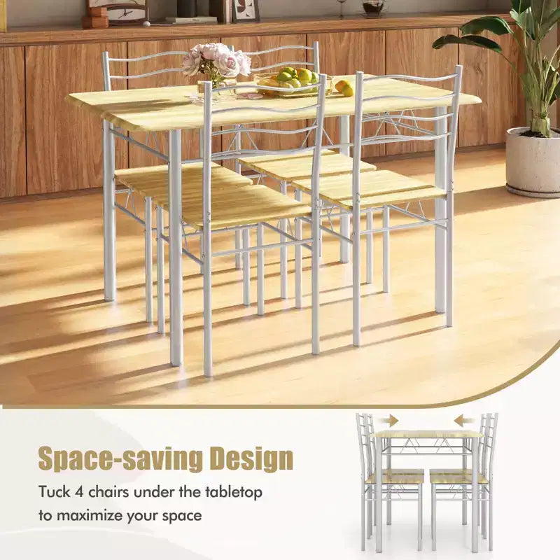 Set da Pranzo 5 Pezzi, Beige/Noce, Metallo e MDF, Posti a Sedere 4