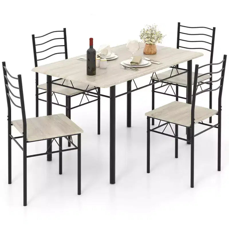 Set da Pranzo 5 Pezzi, Beige/Noce, Metallo e MDF, Posti a Sedere 4