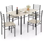 Set da Pranzo 5 Pezzi, Beige/Noce, Metallo e MDF, Posti a Sedere 4