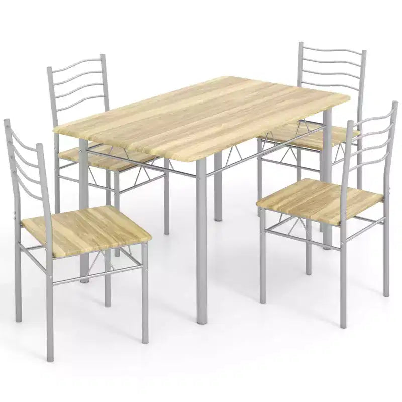Set da Pranzo 5 Pezzi, Beige/Noce, Metallo e MDF, Posti a Sedere 4