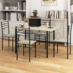 Set da Pranzo 5 Pezzi, Beige/Noce, Metallo e MDF, Posti a Sedere 4
