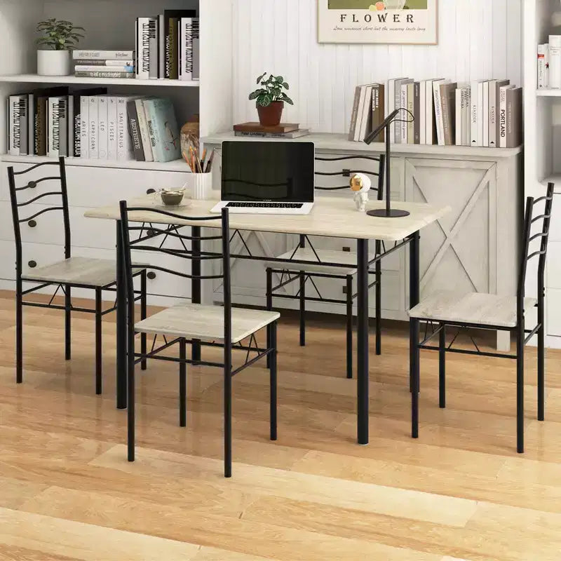 Set da Pranzo 5 Pezzi, Beige/Noce, Metallo e MDF, Posti a Sedere 4