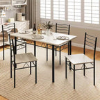 Set da Pranzo 5 Pezzi, Beige/Noce, Metallo e MDF, Posti a Sedere 4