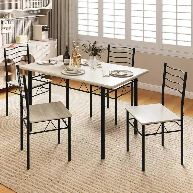 Set da Pranzo 5 Pezzi, Beige/Noce, Metallo e MDF, Posti a Sedere 4
