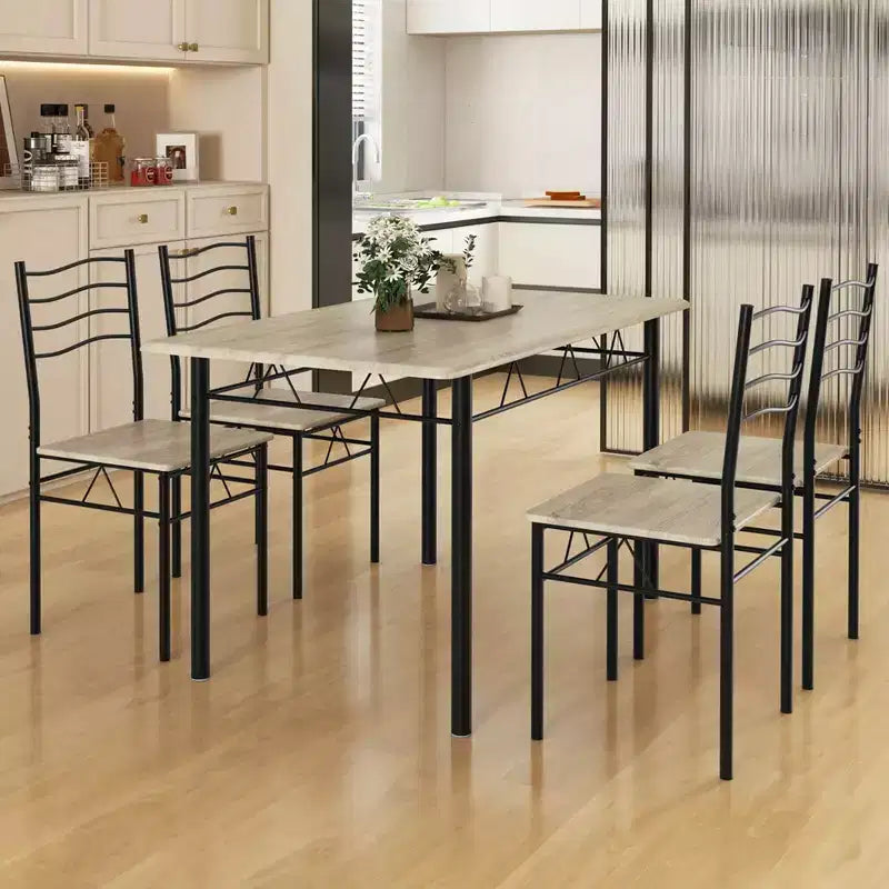 Set da Pranzo 5 Pezzi, Beige/Noce, Metallo e MDF, Posti a Sedere 4