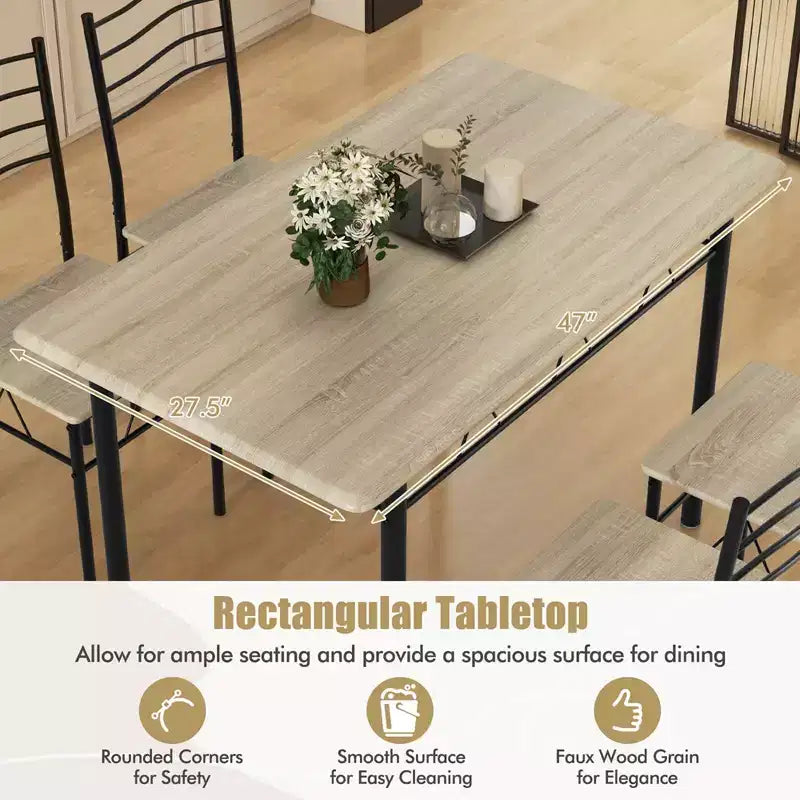 Set da Pranzo 5 Pezzi, Beige/Noce, Metallo e MDF, Posti a Sedere 4