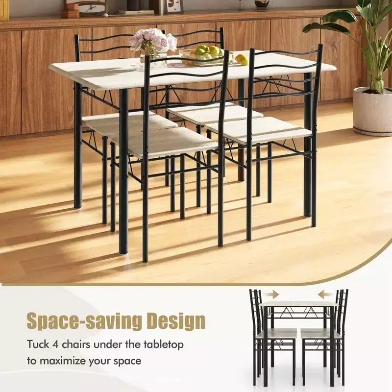 Set da Pranzo 5 Pezzi, Beige/Noce, Metallo e MDF, Posti a Sedere 4