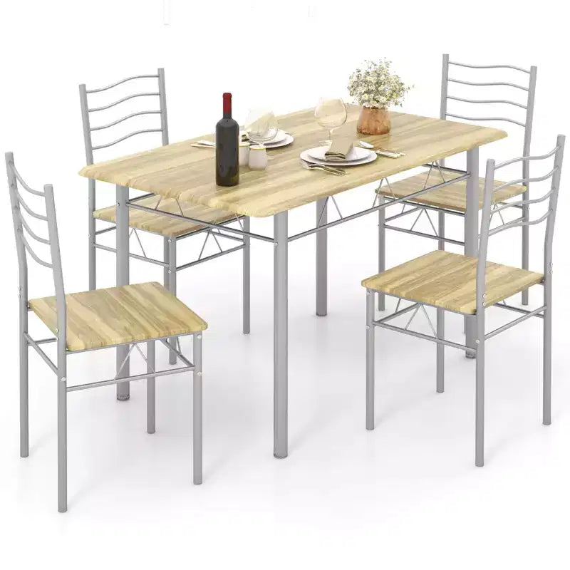 Set da Pranzo 5 Pezzi, Beige/Noce, Metallo e MDF, Posti a Sedere 4