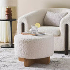 Pouf rotondo in finto shearling bianco sporco/nero, 1 posto