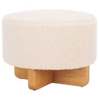Pouf rotondo in finto shearling bianco sporco/nero, 1 posto