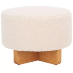 Pouf rotondo in finto shearling bianco sporco/nero, 1 posto