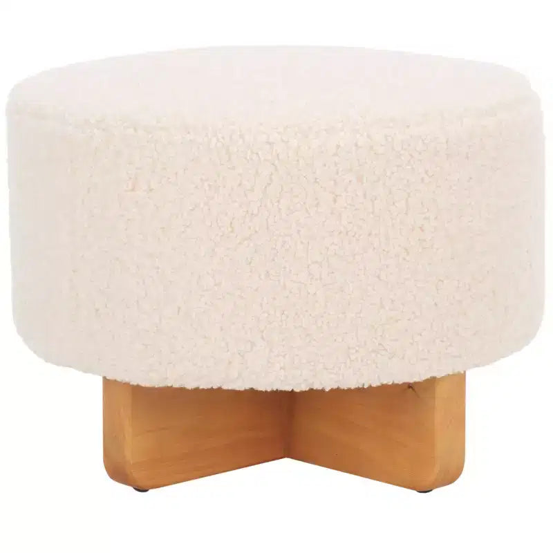 Pouf rotondo in finto shearling bianco sporco/nero, 1 posto