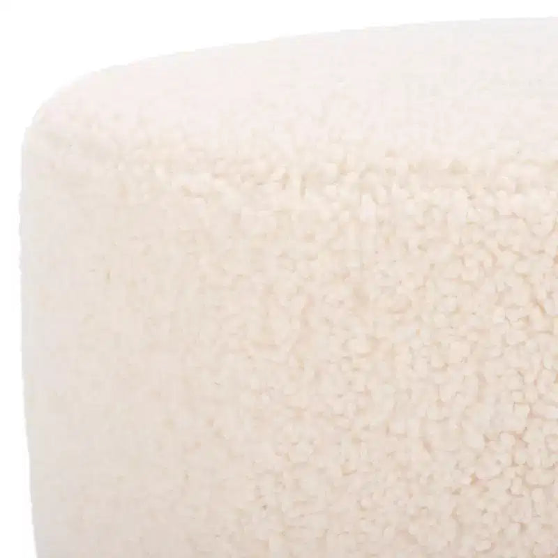 Pouf rotondo in finto shearling bianco sporco/nero, 1 posto