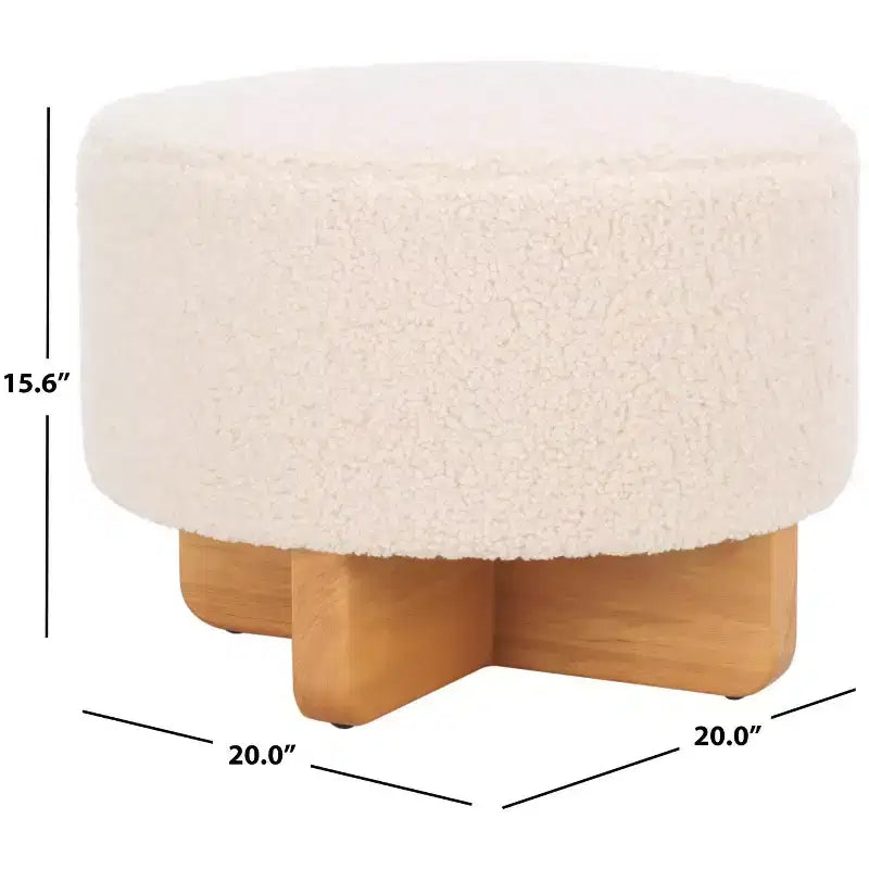 Pouf rotondo in finto shearling bianco sporco/nero, 1 posto
