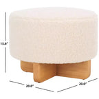 Pouf rotondo in finto shearling bianco sporco/nero, 1 posto