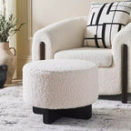 Pouf rotondo in finto shearling bianco sporco/nero, 1 posto