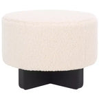 Pouf rotondo in finto shearling bianco sporco/nero, 1 posto