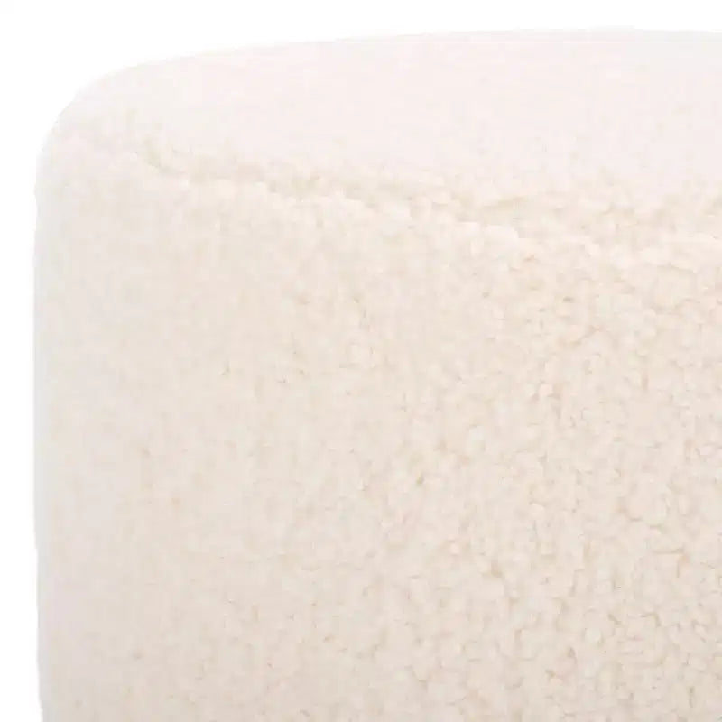 Pouf rotondo in finto shearling bianco sporco/nero, 1 posto