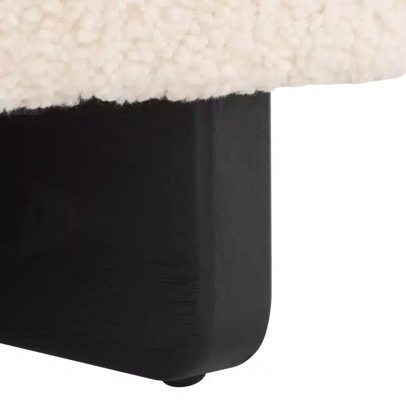 Pouf rotondo in finto shearling bianco sporco/nero, 1 posto