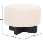 Pouf rotondo in finto shearling bianco sporco/nero, 1 posto