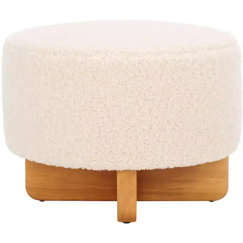 Pouf rotondo in finto shearling bianco sporco/nero, 1 posto