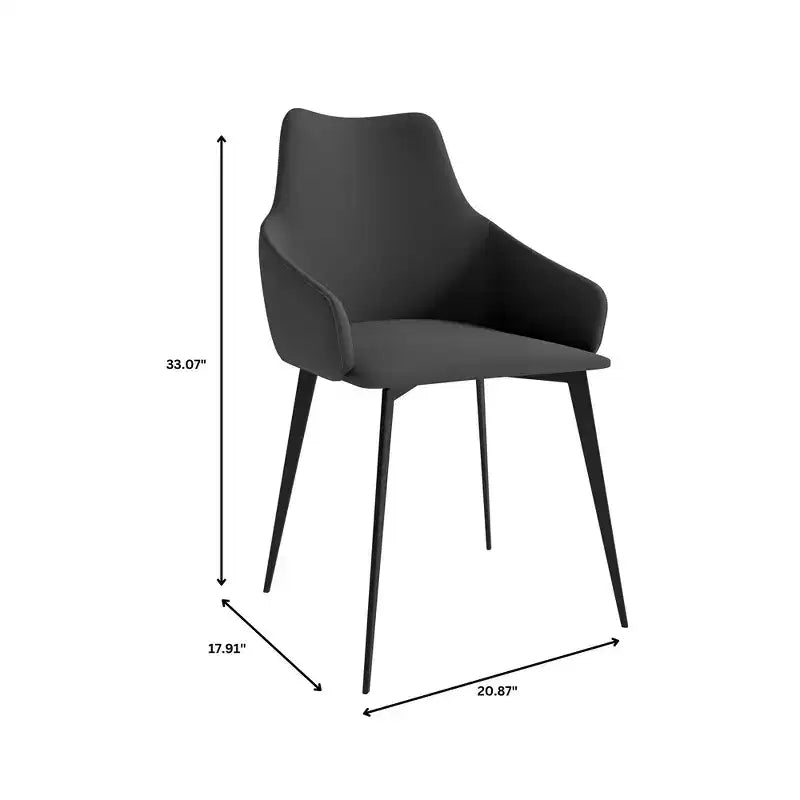 Sedia da pranzo imbottita in tessuto carbone con gambe in ferro, set da 2
