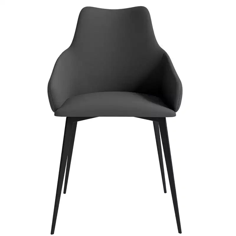 Sedia da pranzo imbottita in tessuto carbone con gambe in ferro, set da 2