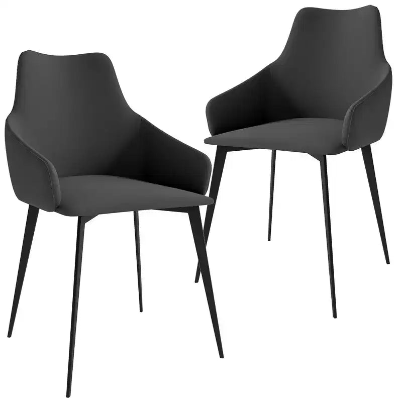Sedia da pranzo imbottita in tessuto carbone con gambe in ferro, set da 2