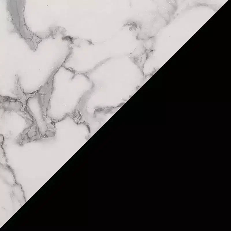 Tavolino finale con 1 cassetto e ripiani aperti | Legno di fienile/Nero, Finto marmo bianco | 1 Pezzo