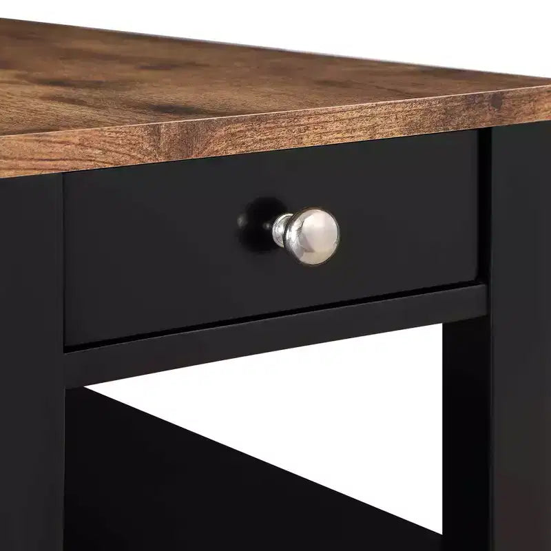 Tavolino finale con 1 cassetto e ripiani aperti | Legno di fienile/Nero, Finto marmo bianco | 1 Pezzo