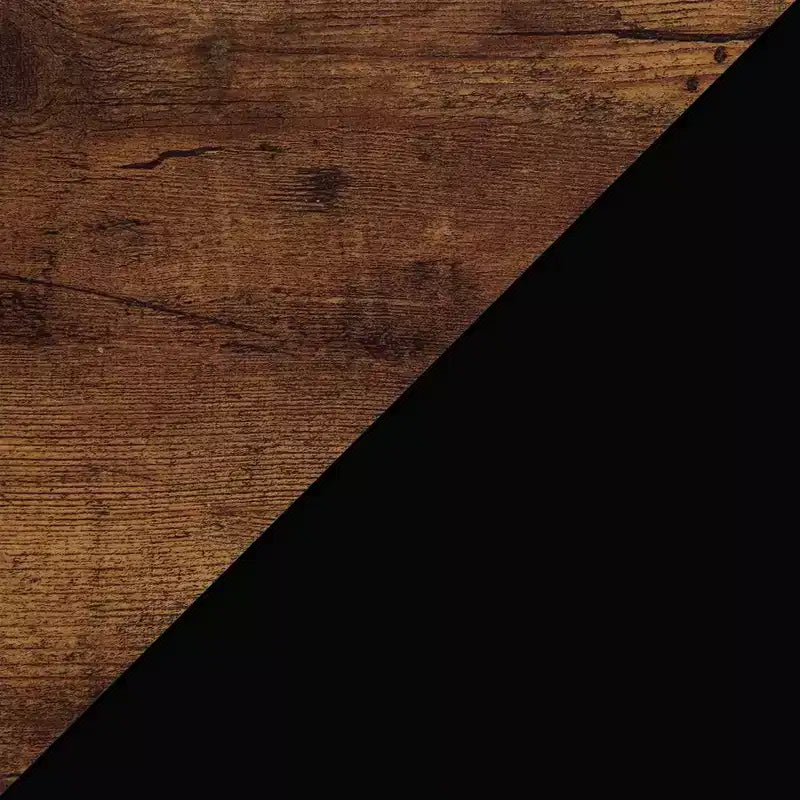 Tavolino finale con 1 cassetto e ripiani aperti | Legno di fienile/Nero, Finto marmo bianco | 1 Pezzo