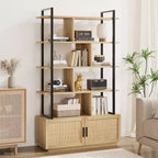 Libreria a 5 Ripiani con Mobiletto e Anta – Nero / Burlywood / Legno Naturale, Singola