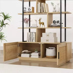 Libreria a 5 Ripiani con Mobiletto e Anta – Nero / Burlywood / Legno Naturale, Singola