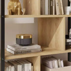 Libreria a 5 Ripiani con Mobiletto e Anta – Nero / Burlywood / Legno Naturale, Singola