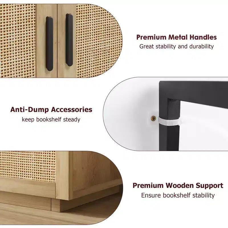Libreria a 5 Ripiani con Mobiletto e Anta – Nero / Burlywood / Legno Naturale, Singola