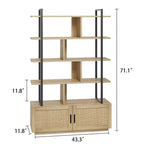 Libreria a 5 Ripiani con Mobiletto e Anta – Nero / Burlywood / Legno Naturale, Singola