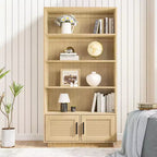 Libreria a 5 Ripiani con Mobiletto e Anta – Nero / Burlywood / Legno Naturale, Singola