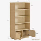 Libreria a 5 Ripiani con Mobiletto e Anta – Nero / Burlywood / Legno Naturale, Singola