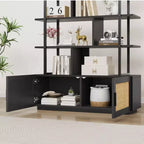 Libreria a 5 Ripiani con Mobiletto e Anta – Nero / Burlywood / Legno Naturale, Singola