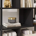 Libreria a 5 Ripiani con Mobiletto e Anta – Nero / Burlywood / Legno Naturale, Singola