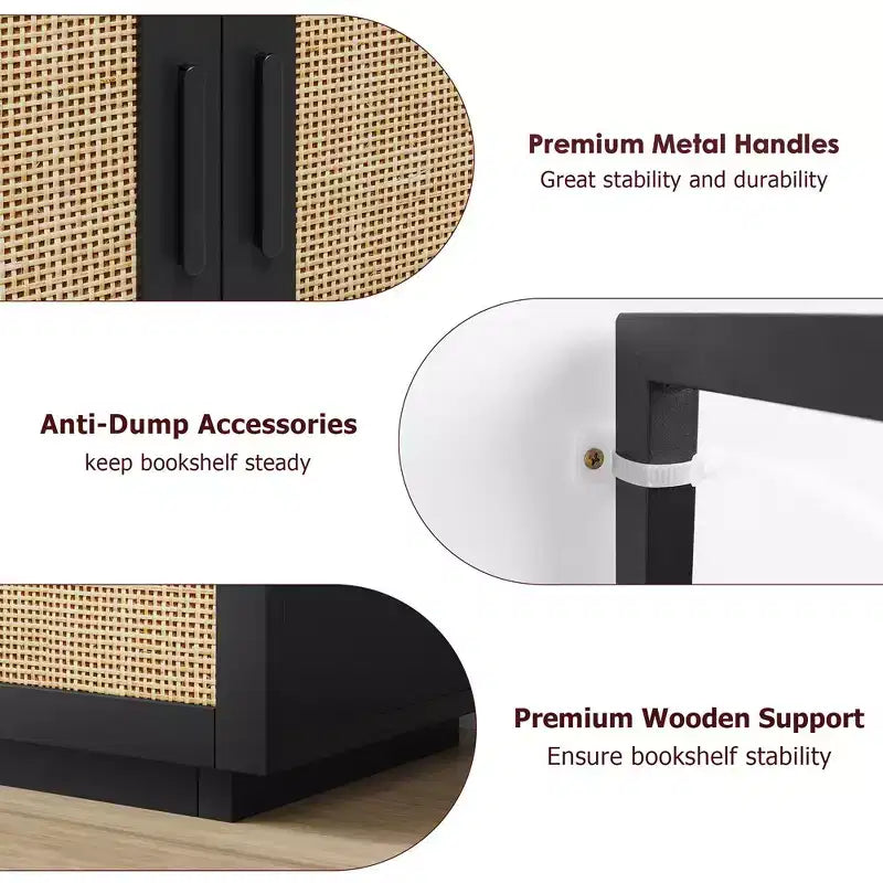 Libreria a 5 Ripiani con Mobiletto e Anta – Nero / Burlywood / Legno Naturale, Singola