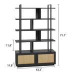 Libreria a 5 Ripiani con Mobiletto e Anta – Nero / Burlywood / Legno Naturale, Singola
