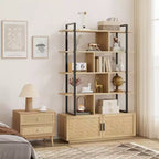 Libreria a 5 Ripiani con Mobiletto e Anta – Nero / Burlywood / Legno Naturale, Singola