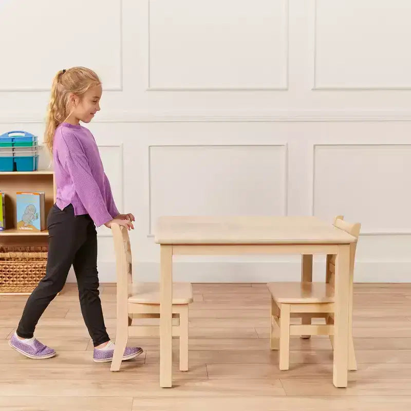 Tavolo quadrato in legno massello per bambini con 2 sedie, set da 3 pezzi